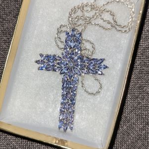 Jewelled Cross on Silver Necklace